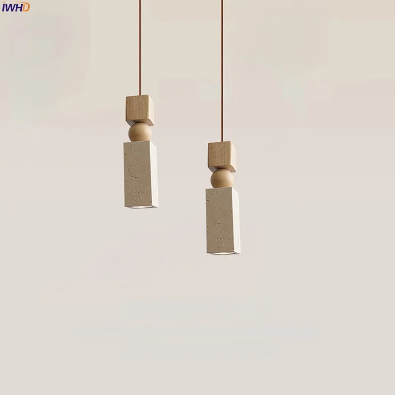 DecorBites™ LED Pendant Lamp Mid Century Modern Decor Yellow Travertine Wood Hanglamp