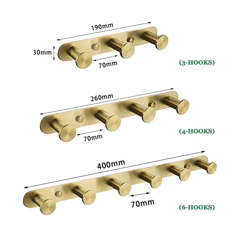 DecorBites™ Brushed Gold Bathroom Accessories Set: Wall Mount Shelf, Toilet Paper Holder, Towel Bar, Robe Hook