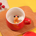 DecorBites™ Christmas Animals Ceramic Tea Cup Set Red Porcelain Mugs