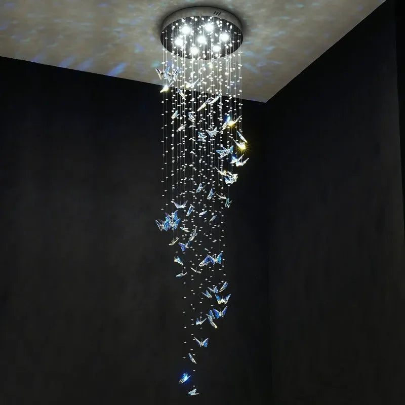 DecorBites™ Butterfly Crystal Chandelier for High Ceilings - Modern Staircase Pendant Lighting