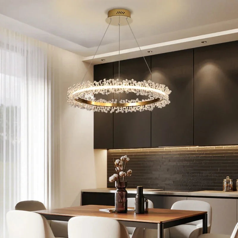 DecorBites™ Gold Crystal Ring Chandelier for Living Room and Restaurant Décor