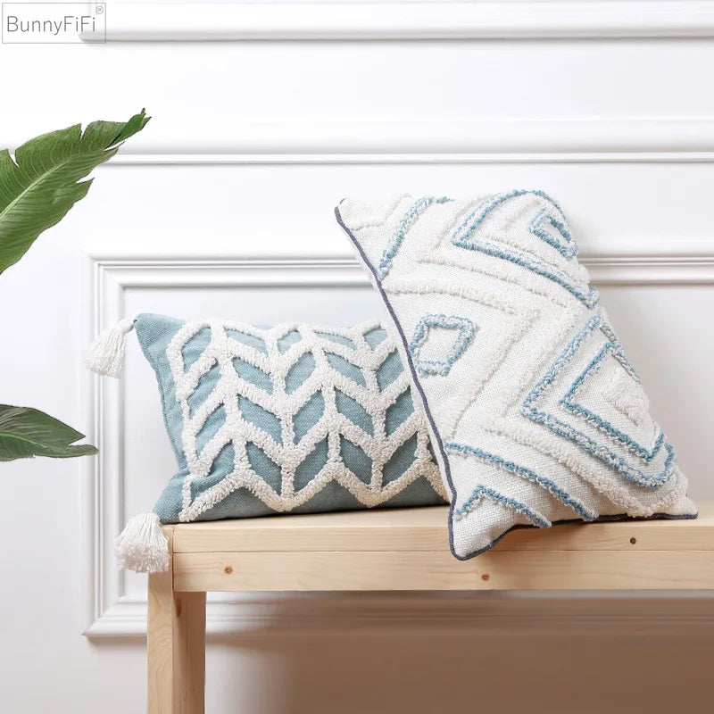 DecorBites™ Diamond Tufted Blue Cushion Cover for Sofa Bed 45x45cm/30x50cm