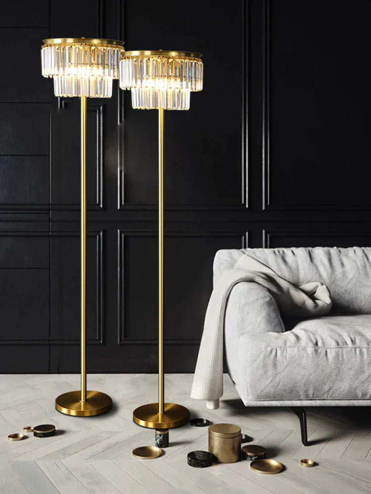 DecorBites™ All Brass Crystal Floor Lamp Gold Luxury Decor Living Room Lighting