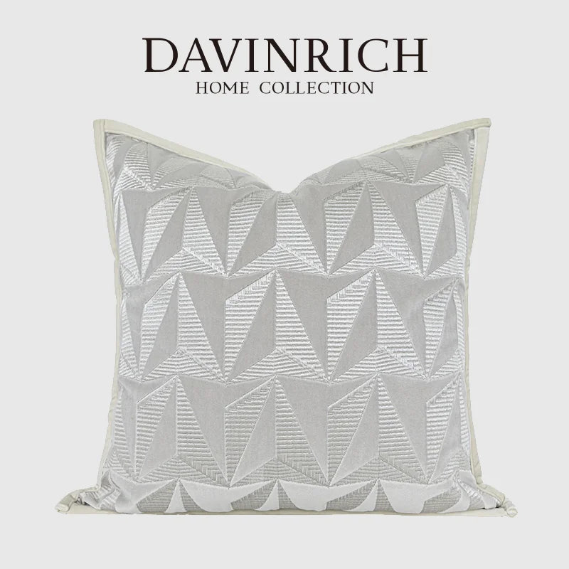 DecorBites™ Conical Geometric Embroidery Cut Velvet Pillow Cover Silver Luxe Square Cushion