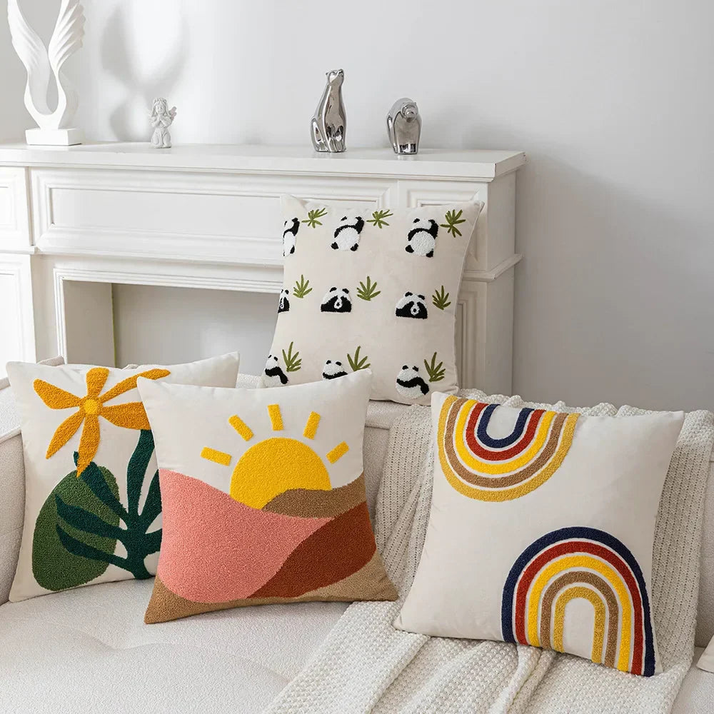 DecorBites™ Abstract Embroidery Cushion Cover 45*45 Soft Velvet Pillowcase for Sofa Home