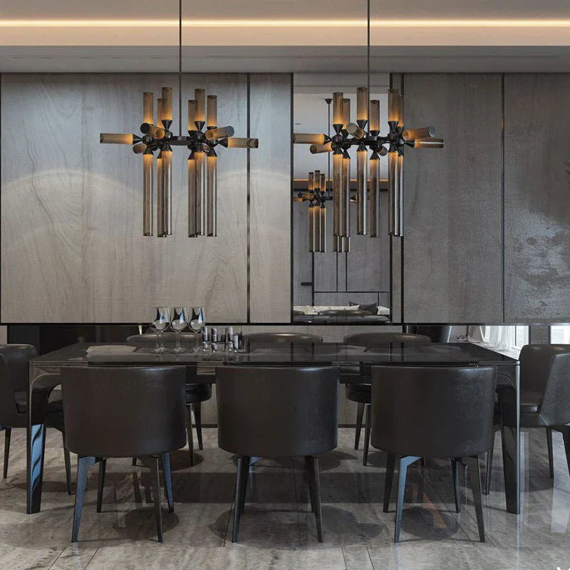 DecorBites™ Glass Tube Chandelier: Modern LED Pendant Lamp for Living Room, Bedroom, Cafe, and Dining Room.