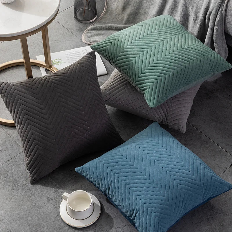 DecorBites™ Blue Wave Crimping Quilted Cushion Cover for Home Sofa Bed Decor
