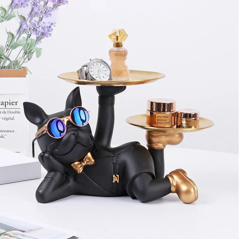 DecorBites™ Bulldog Desktop Storage Statue: Multi-functional Office & Home Decoration Tray Decor