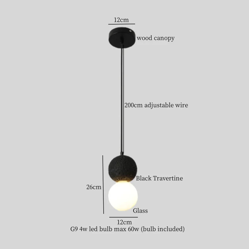 DecorBites™ Black Travertine LED Pendant Lamp for Modern Interior Lighting
