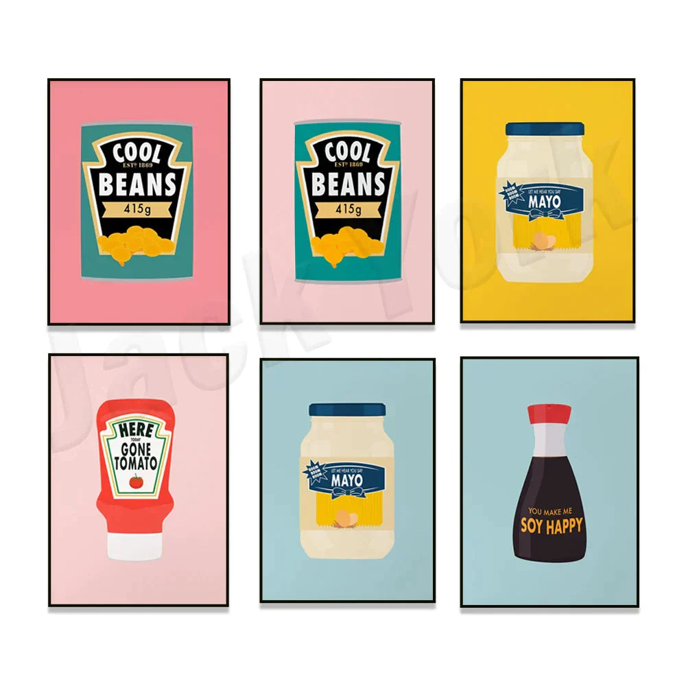 DecorBites™ Blue Cool Beans Pesto Pasta Food Art Poster Soy Pun