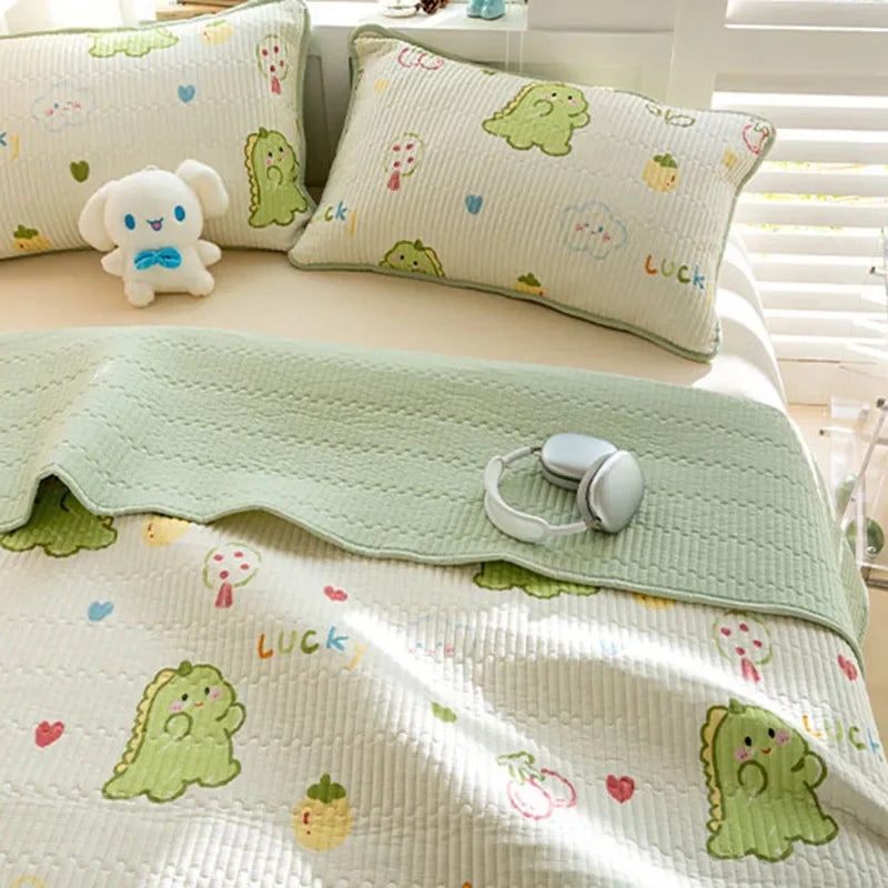 DecorBites™ Cartoon Print Foldable Bed Cover Set | Cotton Quilted Cushion Mat