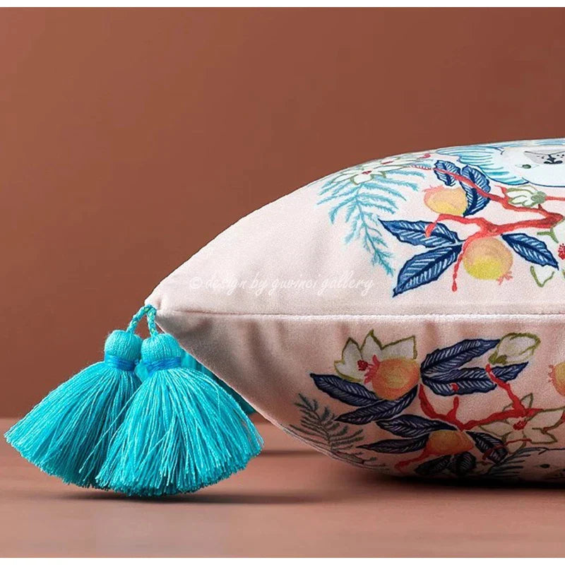 DecorBites™ Blue Lion Dog with Lemon Trees Lumbar Pillow Cover- GG Style Inspire