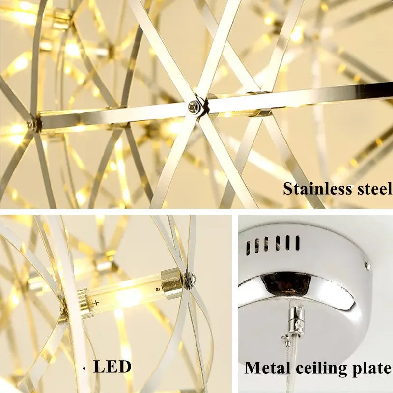 DecorBites™ LED Spark Ball Pendant Light | Modern Stainless Steel Chandelier Lighting