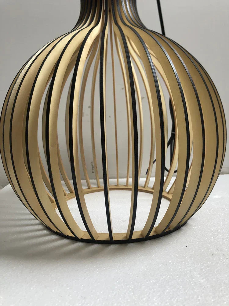 DecorBites™ Black White Wood Cage Pendant Light for Living Room