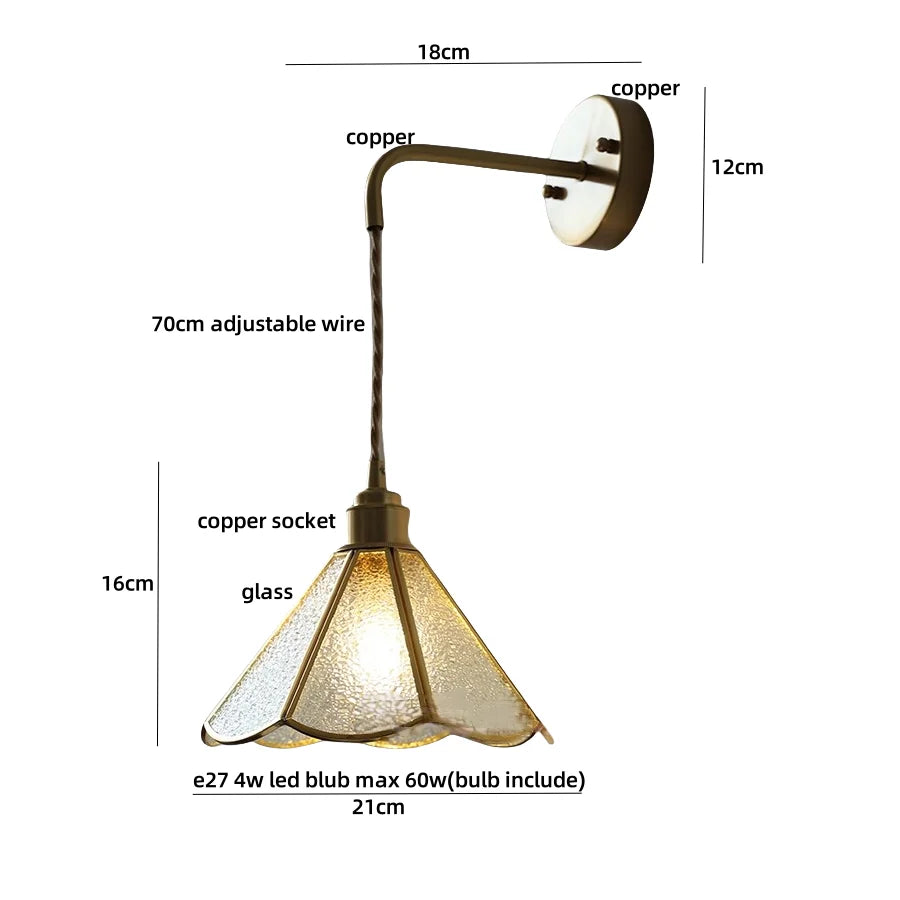 DecorBites™ Blue Glass LED Wall Sconce Pull Chain Switch Staircase Tiffany Style Mirror Light