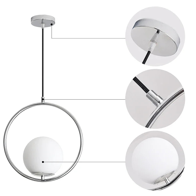 DecorBites™ Glass Ball Pendant Lights Modern LED Brass Black Chrome Suspension Luminaire