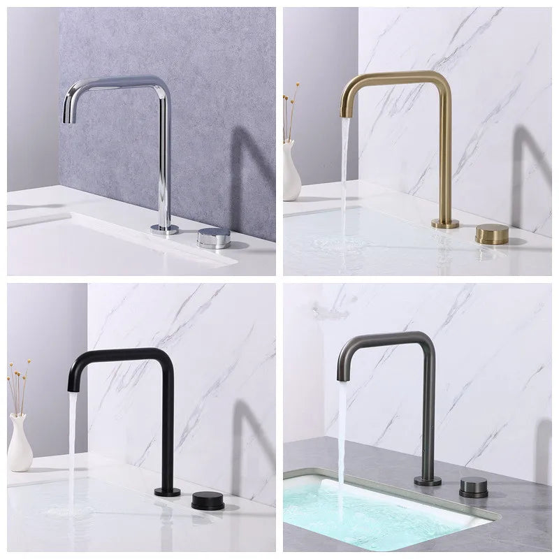 DecorBites™ Brushed Gold Basin Faucet: Widespread Chrome Sink Tap with 360 Rotation