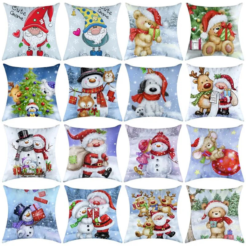 DecorBites™ Christmas Pillowcase Deer Santa Tree Bear Print Cushion Cover