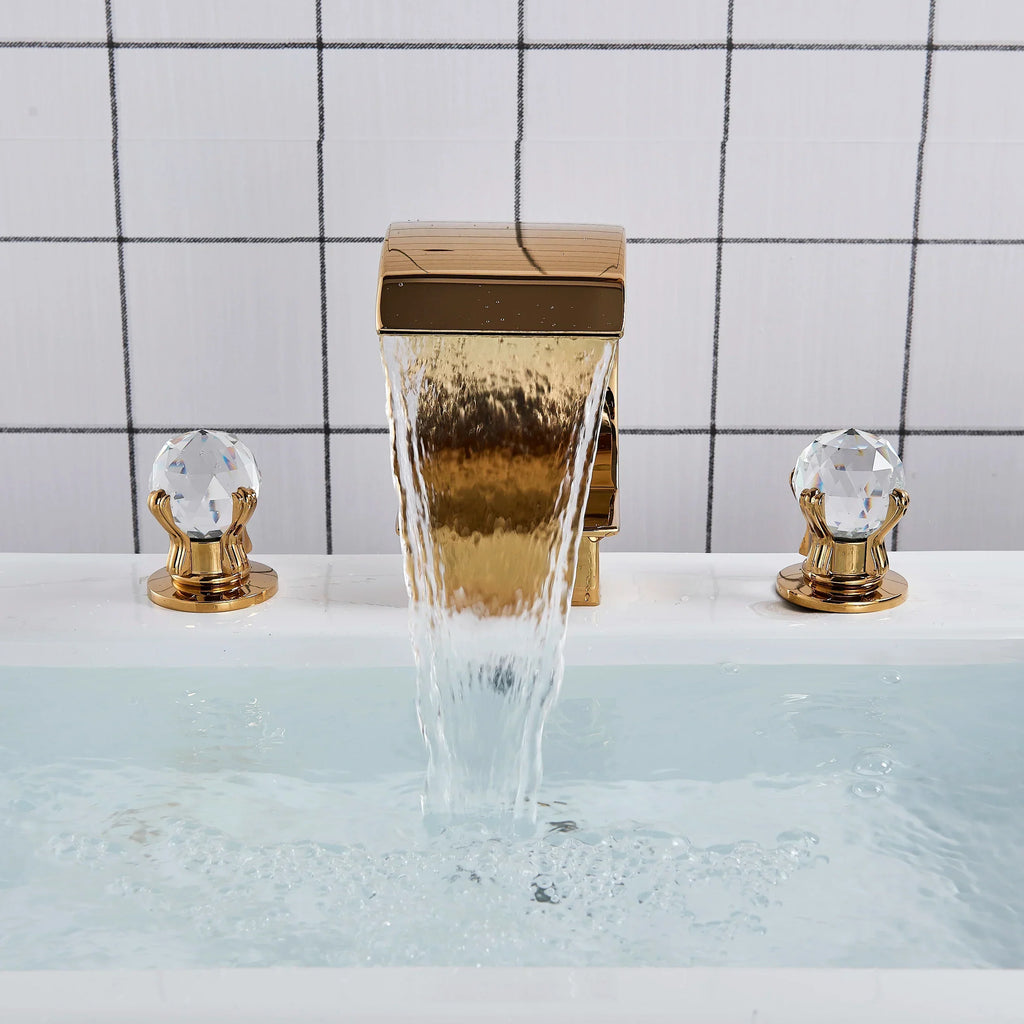 DecorBites™ Crystal Handle Gold Basin Faucet Set, Hot Cold Water Mixer Tap