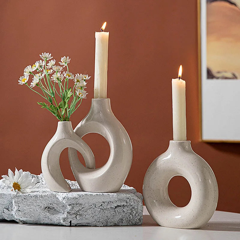 DecorBites™ Ceramic Donut Candle Holder for Home Decor and Table Centerpiece
