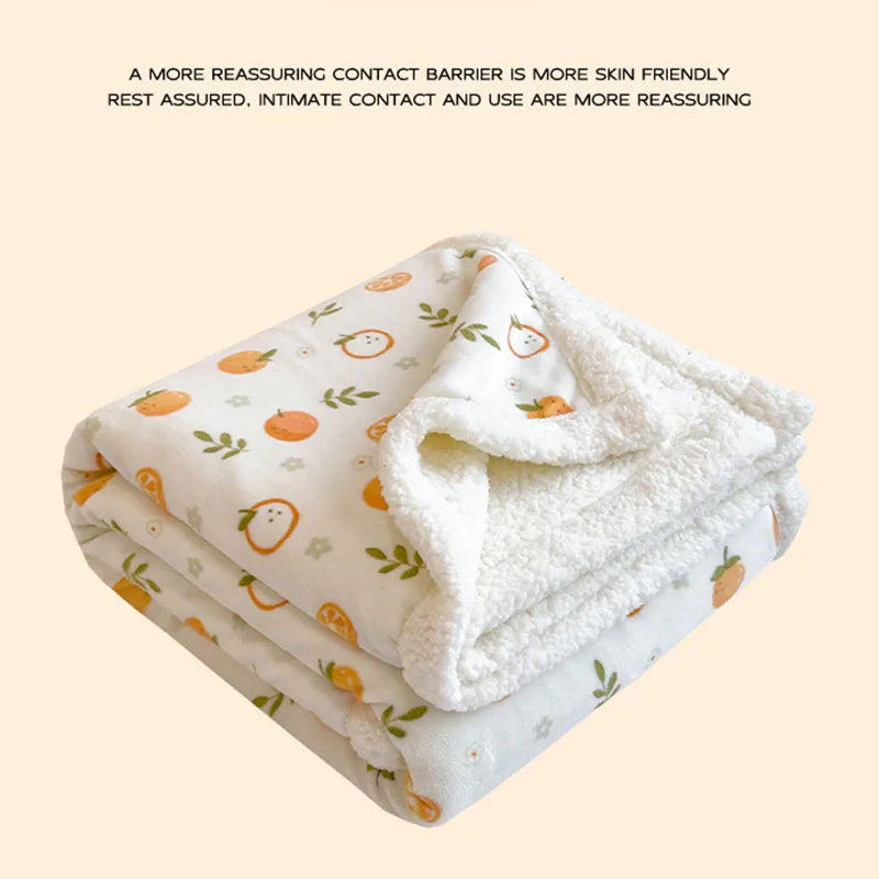 DecorBites™ Cartoon Printed Lamb Wool Blanket: Soft, Skin-Friendly Sofa Cover for All Seasons