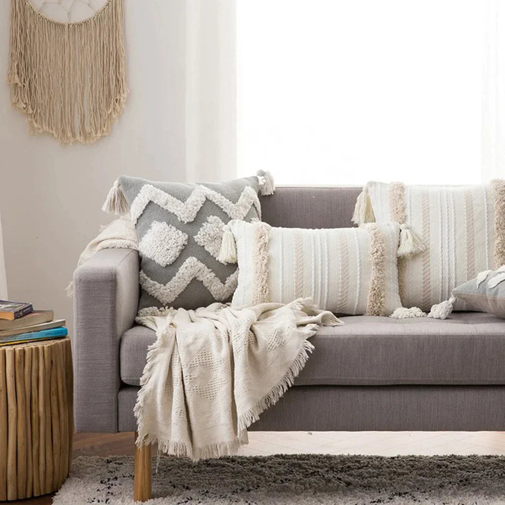 DecorBites™ Boho Morocco Tufted Tassel Cushion Cover for Modern Home Decor