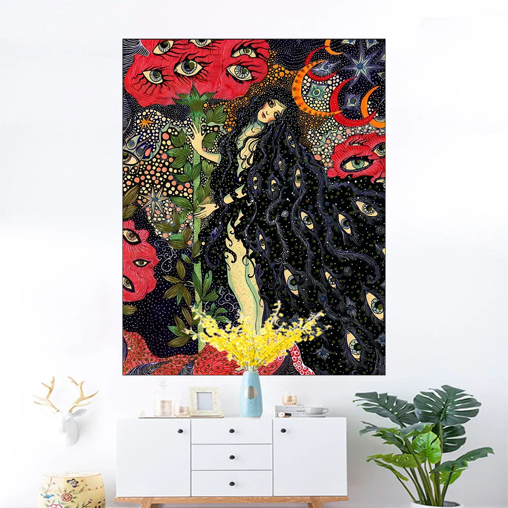 DecorBites™ Celestial Floral Tapestry Wall Hanging for Hippie Dorm Decor