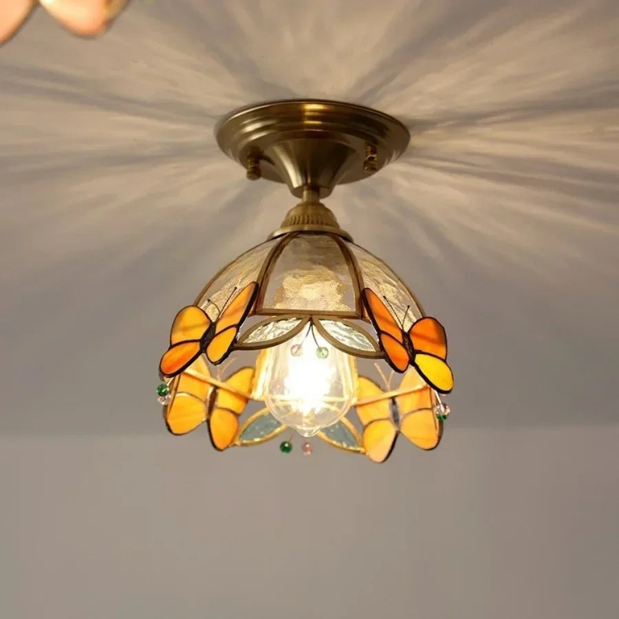 DecorBites™ Butterfly Glass LED Ceiling Light - Copper Socket, Creative Bedroom Decor