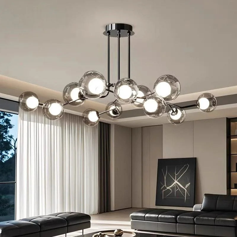 DecorBites™ Glass Globe Black Led Pendant Chandelier - Nordic Style Dining Room Decor