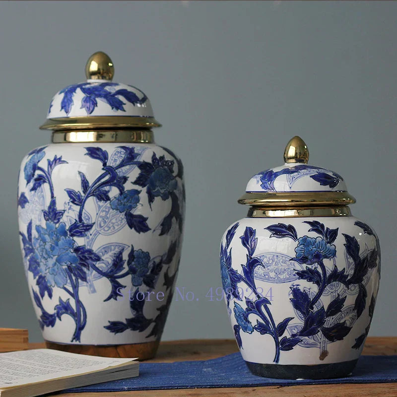 DecorBites™ Chinese Retro Storage Tank Vase with Cover for Modern Home Decoration