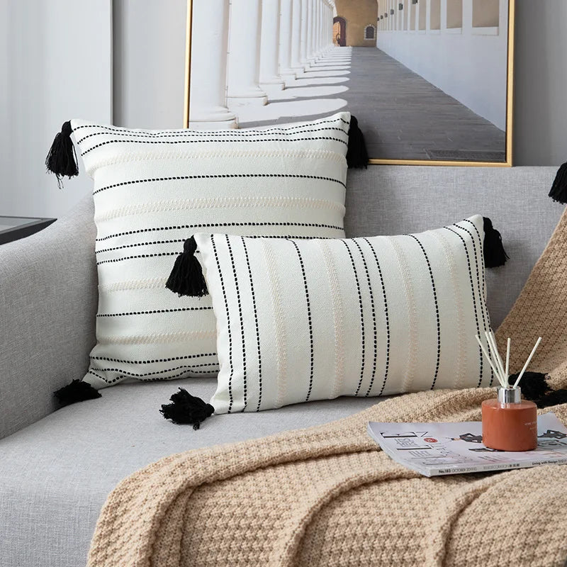 DecorBites™ Green Black Stripe Crochet Cushion Cover 50X50CM