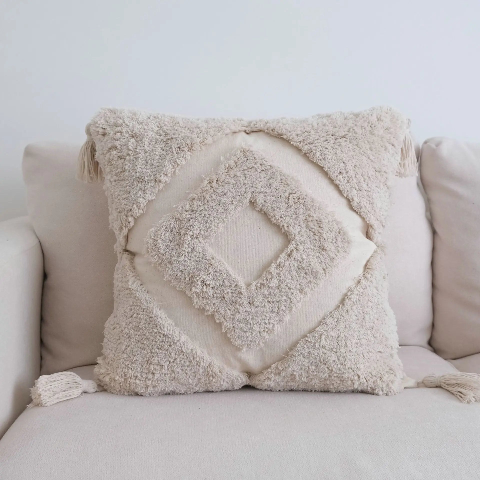 DecorBites™ Boho Beige White Embroidered Pillow Cases Set
