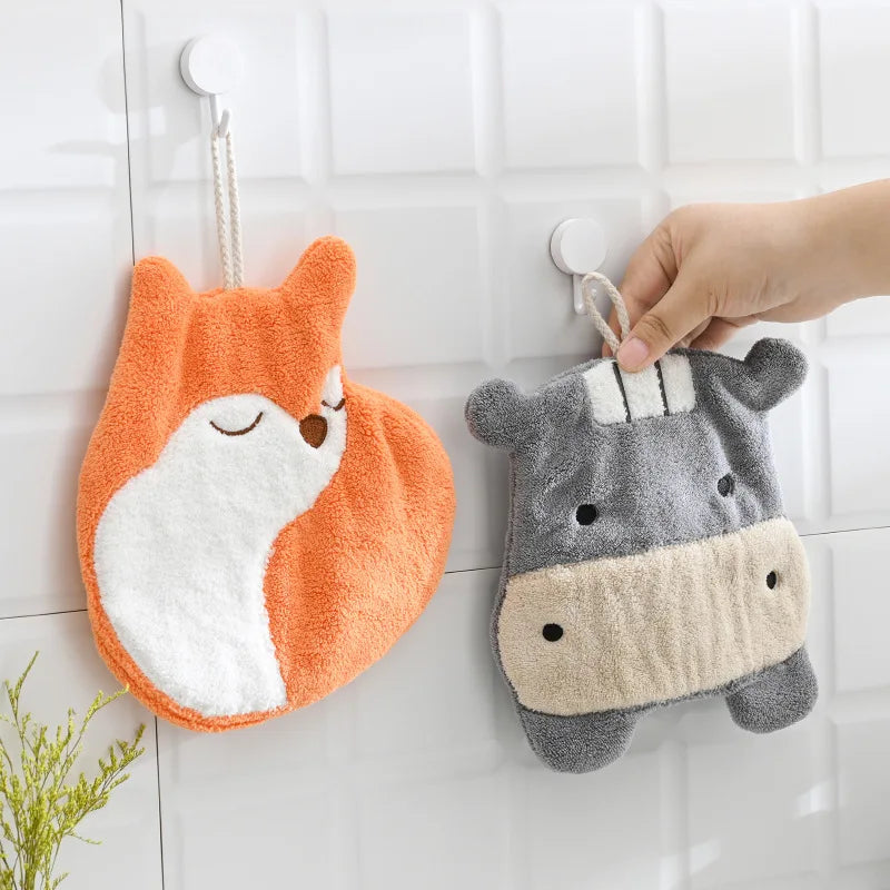DecorBites™ Cartoon Animals Coral Velvet Hand Towel - Microfiber Terry Towel with Quick Drying