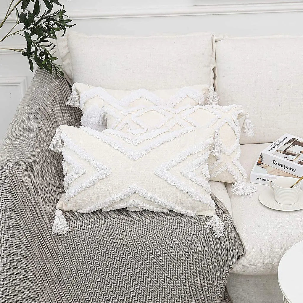 DecorBites™ Bohemian Chenille Pillowcase Geometric Pattern Tufted Tassel Sofa Cushions