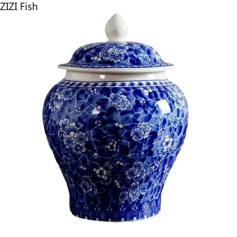 DecorBites™ Blue & White Porcelain Tea Canister | Ceramic Sealed Caddy Jar
