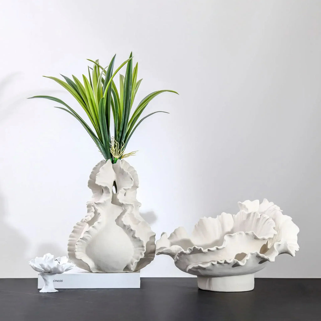 DecorBites™ Ceramic Wavy Flower Vase - Home Decoration and Storage Organization
