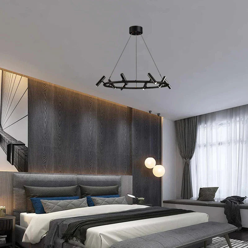 DecorBites™ Black Metal Chandelier: Minimalist Hanging Light for Dining Room, Kitchen, Bedroom.