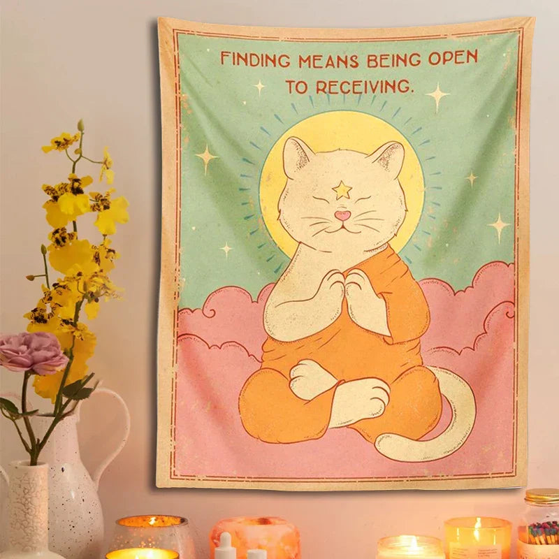 DecorBites™ Cat Tapestry Sun Moon Psychedelic Boho Decor for Bedroom & Dorm Room
