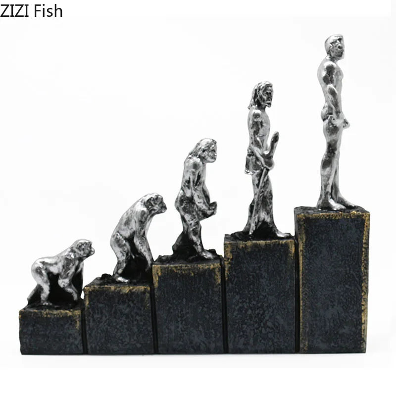 DecorBites™ Ape Man Evolution Sculpture Resin Artwork Decor Ornaments Model Statue