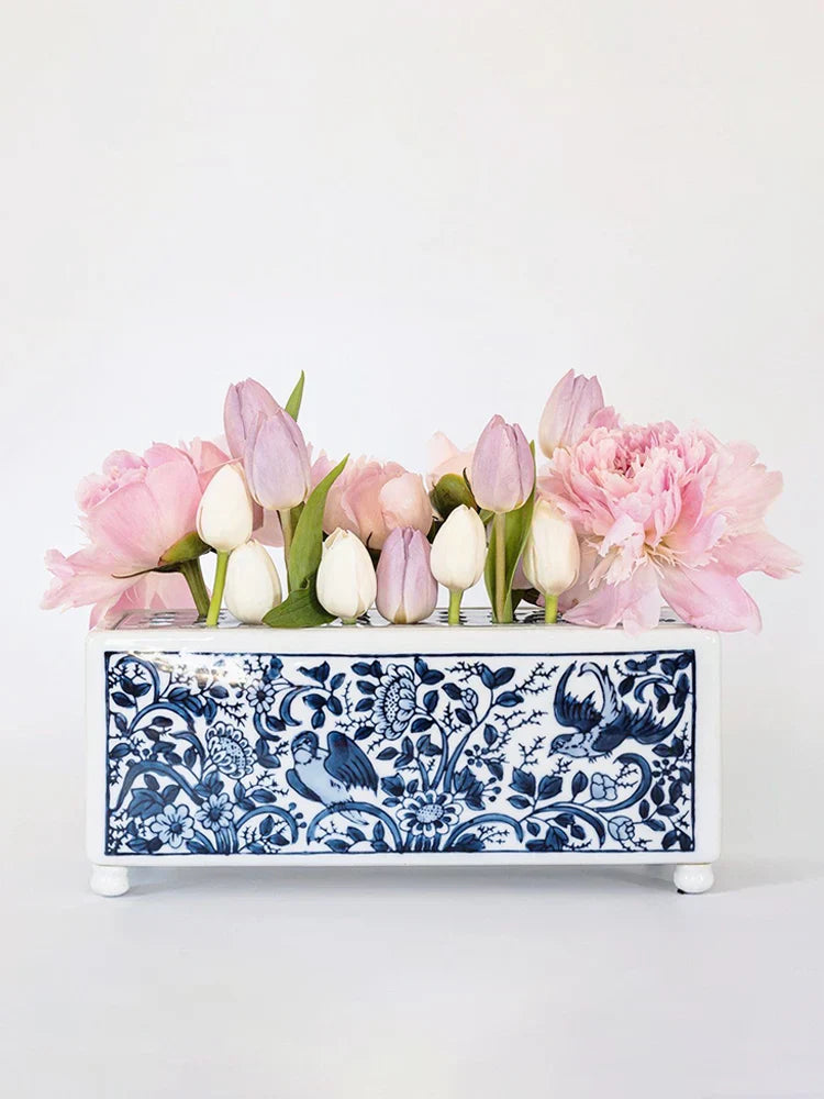 DecorBites™ Blue White Porcelain Square Flowerpot Vase Chinese Retro Home Decor