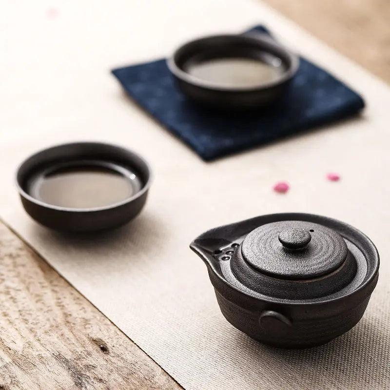 DecorBites™ Kung Fu Tea Set: Teapot, 2 Teacups, Travel Green Tea Cups, Ceramic Gaiwan