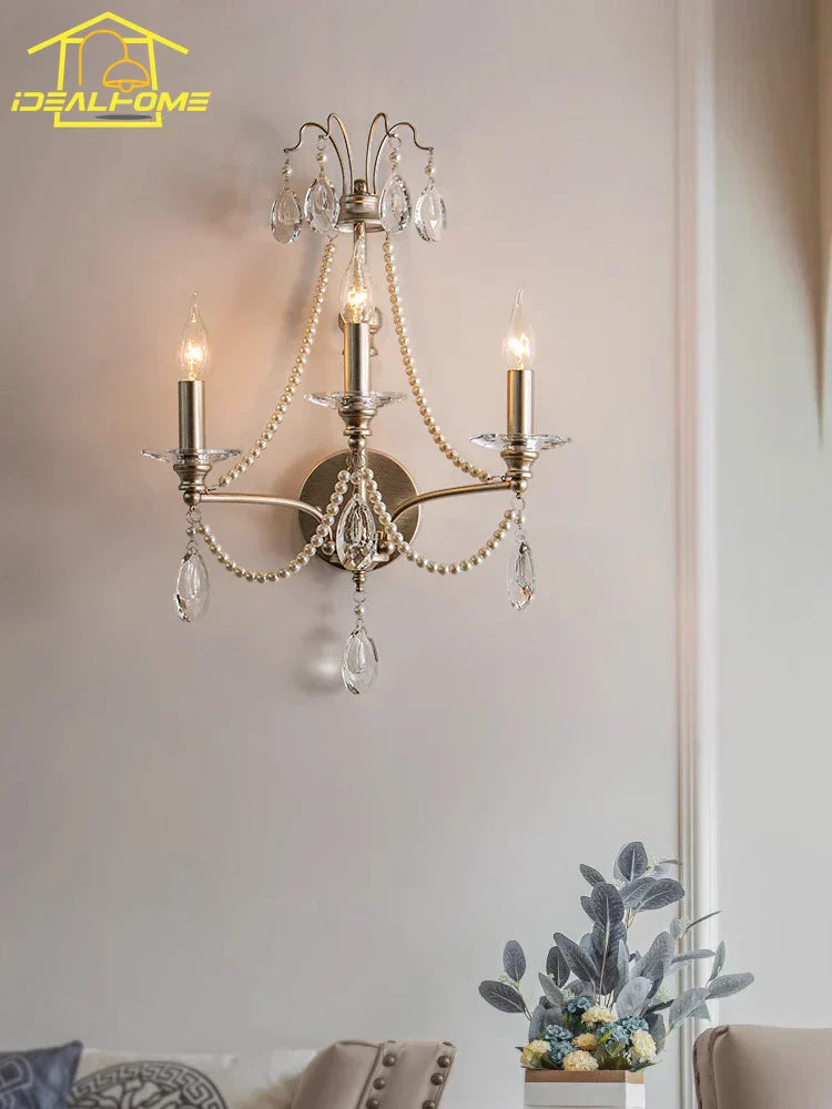 DecorBites™ French Retro Crystal LED Wall Lamp - Luxury Iron Art Decor for Living Room