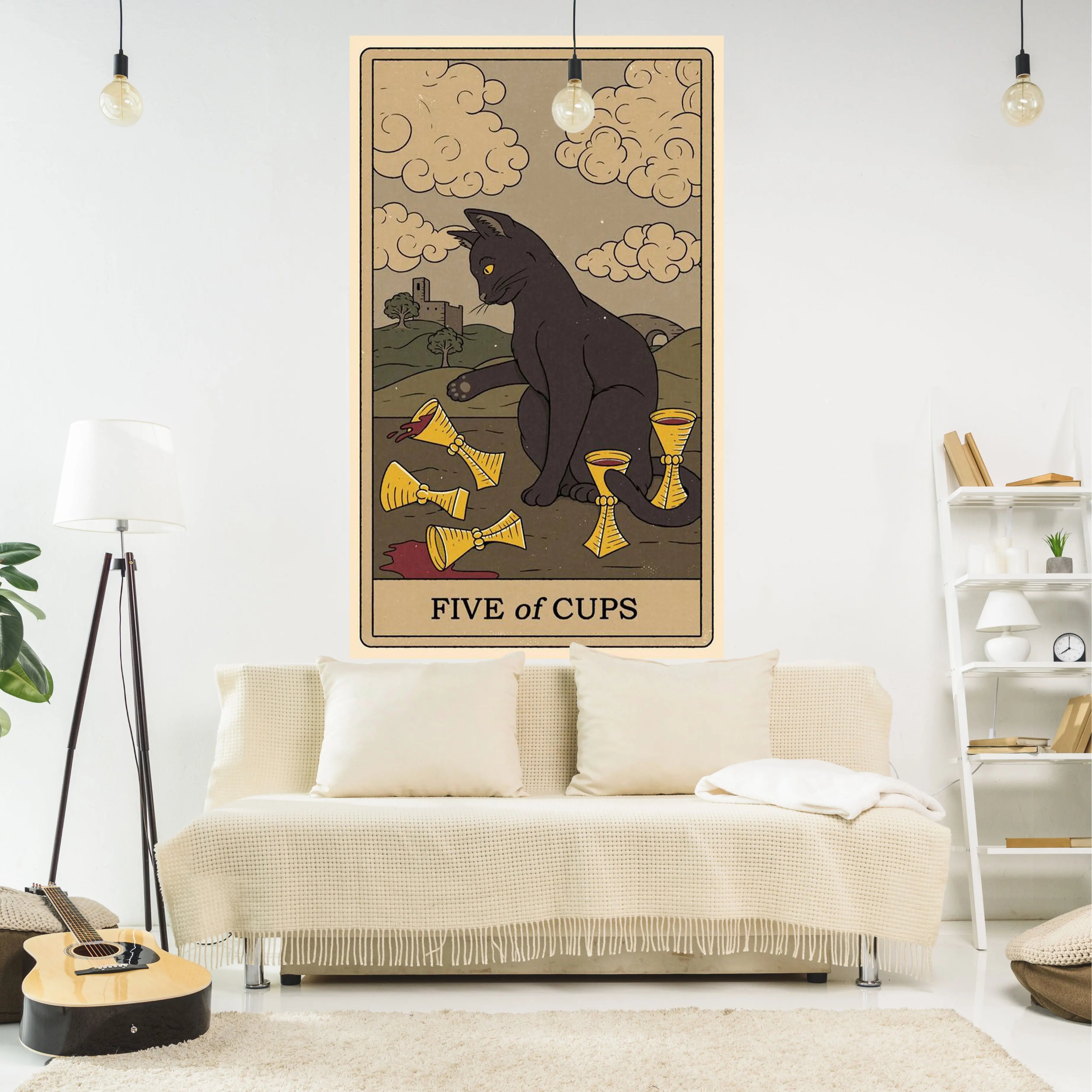 DecorBites™ Cat Tapestry Wall Hanging Tarot Black White Psychedelic Love Star Home Decor
