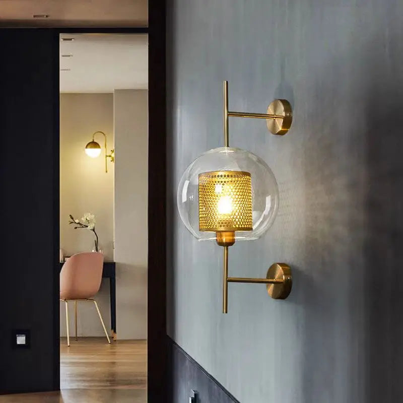 DecorBites™ Brass Glass Wall Lamp for Bedroom, Living Room, Aisle - Nordic Design