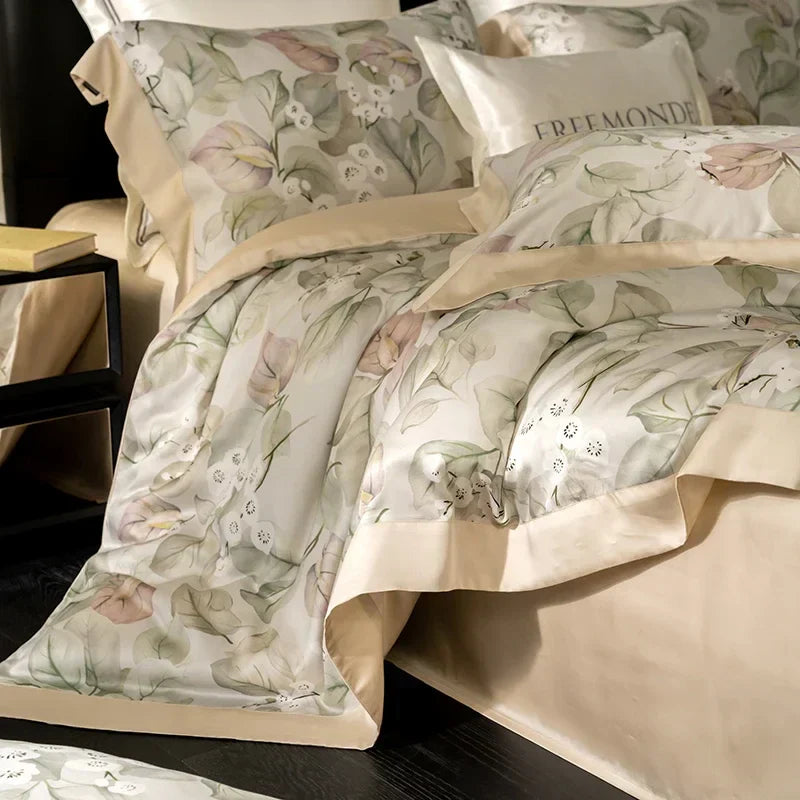 DecorBites™ Egyptian Cotton Print Bedding Set: King Queen Sheet Pillowcase Duvet Cover
