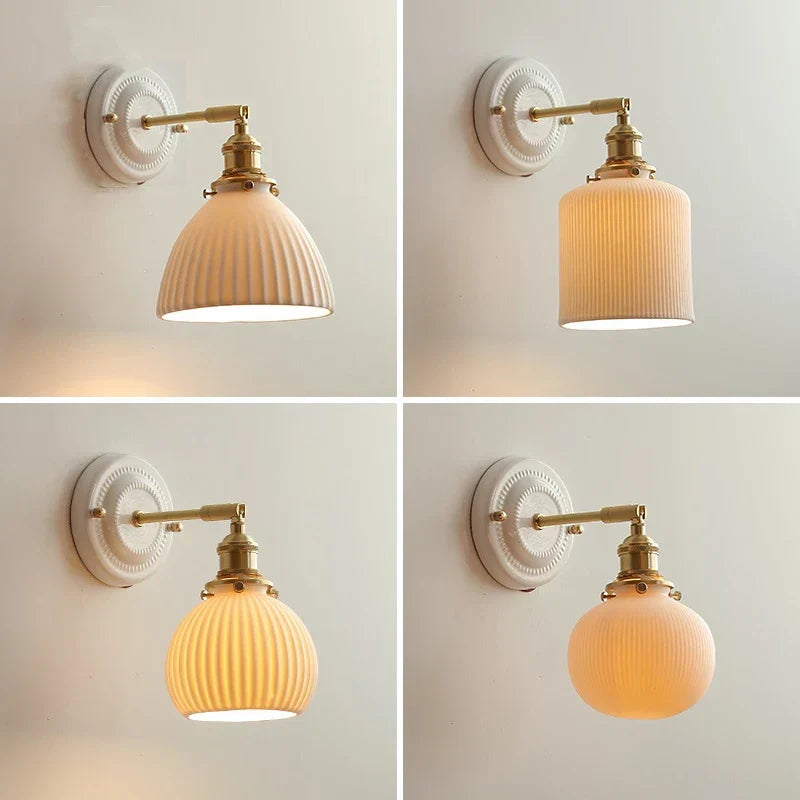 DecorBites™ Ceramic LED Wall Lights Fixture with Copper Arm for Bedroom Living Room