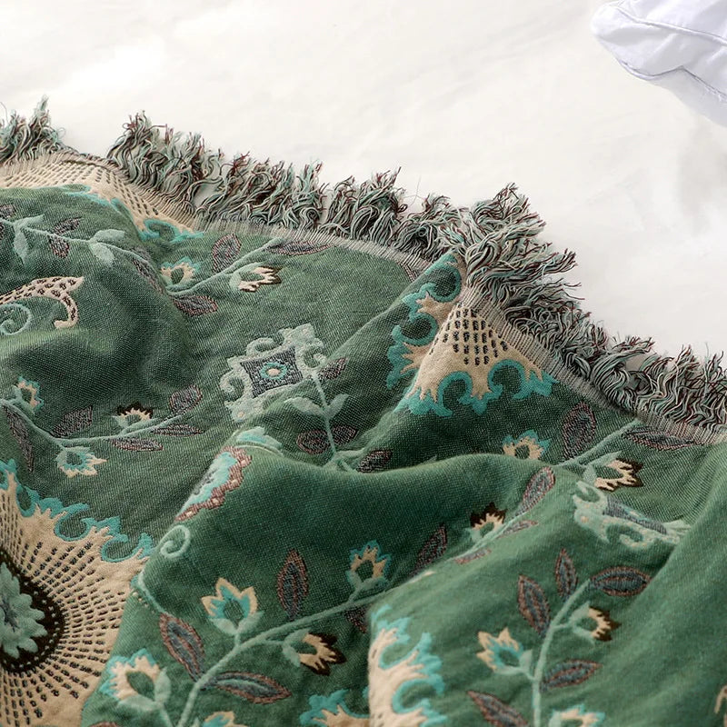 DecorBites™ Bohemian Cotton Sofa Throw Blanket - Double Side Bed Cover & Cushion - All Seasons Quilt