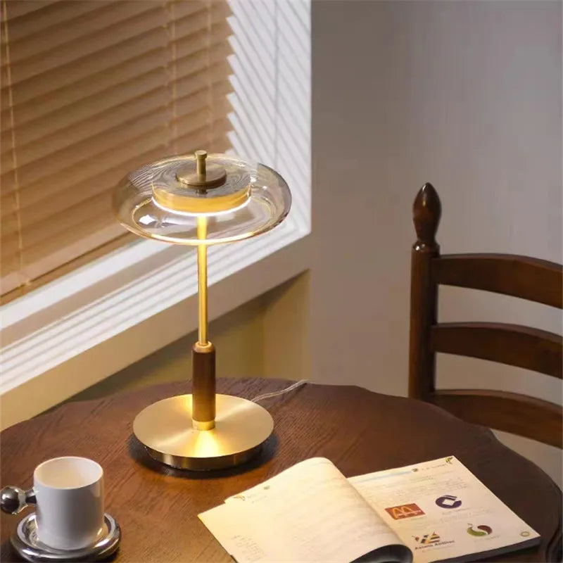 DecorBites™ Gold Lustre Glass Mushroom Table Lamp for Bedroom Living Room Study
