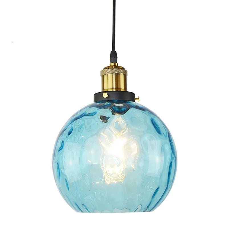 DecorBites™ Blue Glass Ball LED Pendant Light Fixture for Dining Room and Bedroom