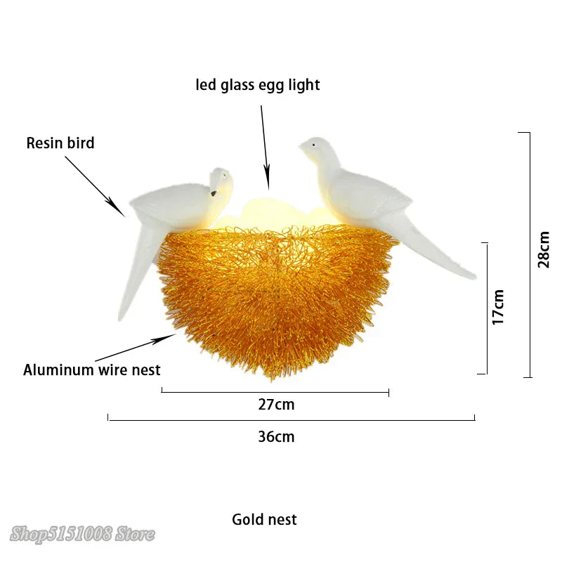 DecorBites™ Gold Bird Nest LED Wall Lamp Modern Home Decoration Wall Sconce